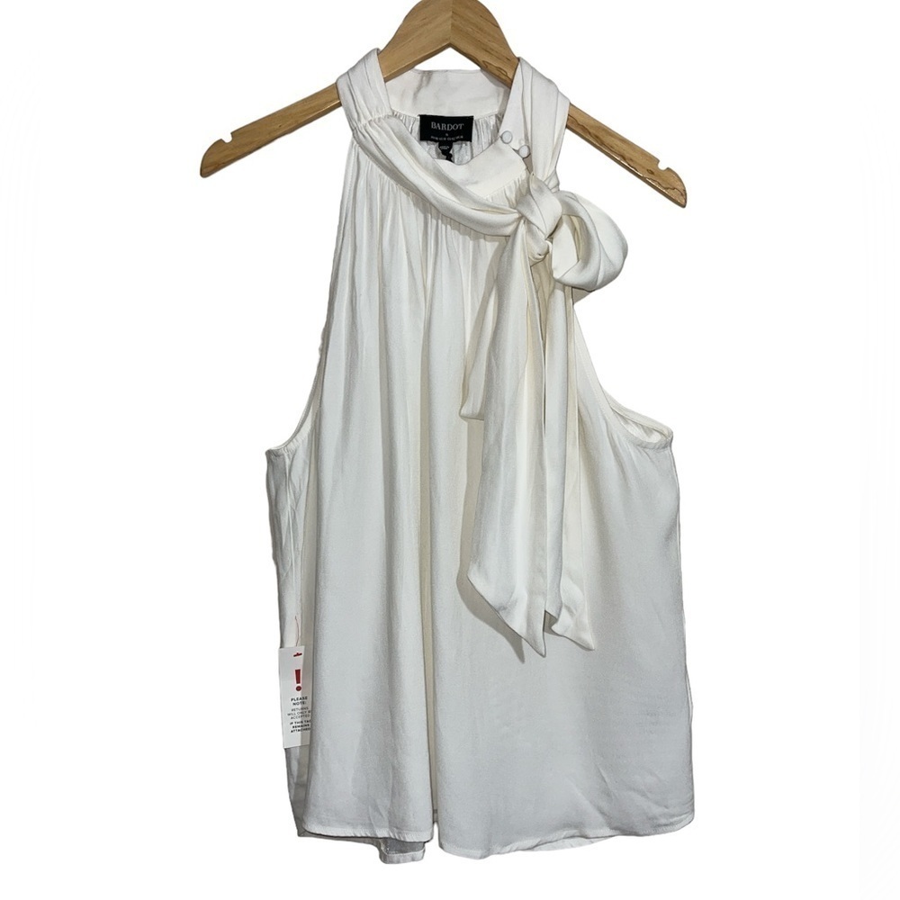 Bardot Viscose Tie Neck Sleeveless Blouse Top in Ivory NWT Sz. XL Sz. X-Large - Picture 8 of 13
